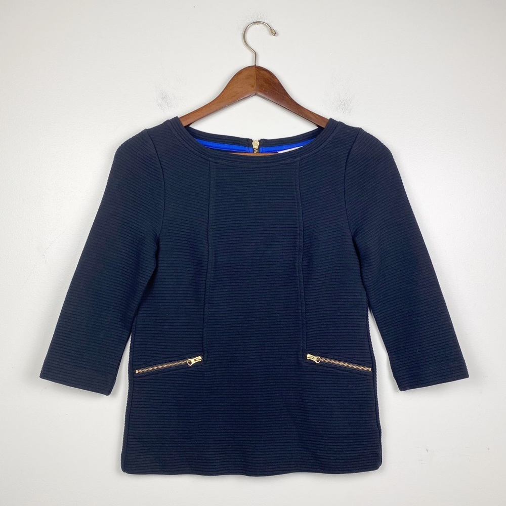 Boden Ottoman Ribbed Crew Neck with Zippers Black